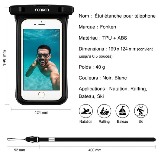 Étui étanche pour téléphone portable, vue complète