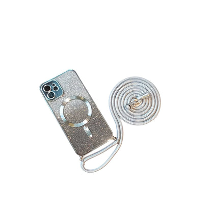 GLOW PHONE Coque iPhone 16 Coque à paillettes dégradées à bandoulière MagSafe pour iPhone 16, Plus, Pro, Pro Max